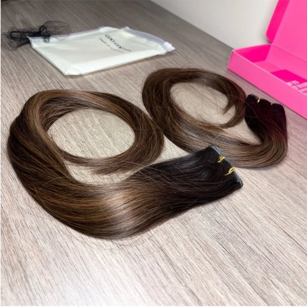 Goo Goo Dark Brown Chestnut Balayage Human Hair 20 Inch Sew In Hair Extensions